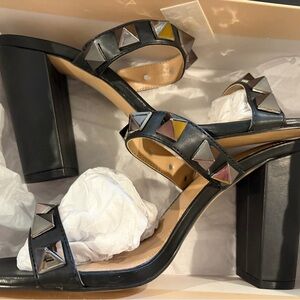 BCBGeneration Black Studded Block Heel Sandals